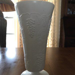 Lovely Grape & Leaf Milk Glass Footed Vase